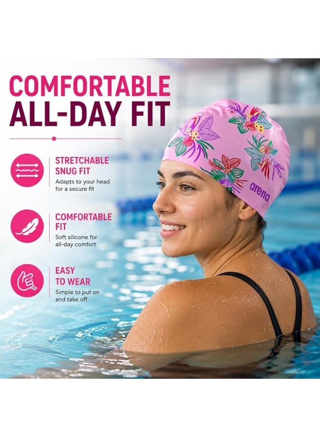 Arena Women's Silicone Floral Swim Bonnet - Pink - Image 5