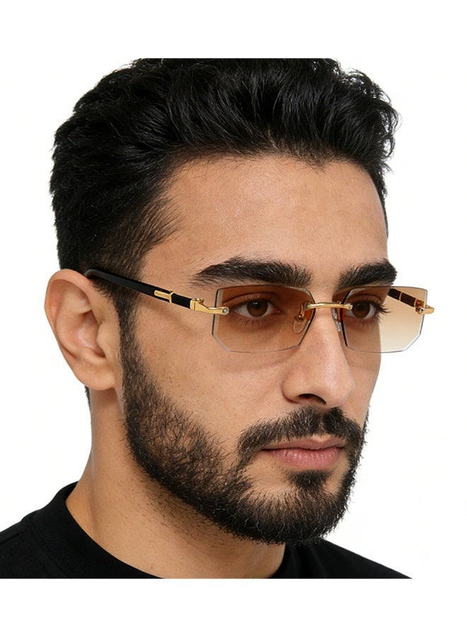 New Rimless Fashion Trend Sunglasses with Glasses Case and Cleaning Cloth UV Protection Unisex Style for Beach Trips Daily Commutes Outdoor Sports Travel Adventures Festive Gatherings Casual Outings,Gradual tea - Image 2