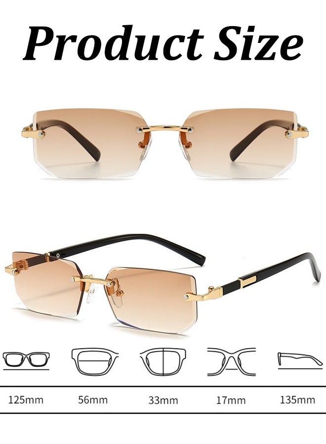 New Rimless Fashion Trend Sunglasses with Glasses Case and Cleaning Cloth UV Protection Unisex Style for Beach Trips Daily Commutes Outdoor Sports Travel Adventures Festive Gatherings Casual Outings,Gradual tea - Image 4