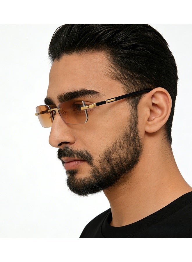 New Rimless Fashion Trend Sunglasses with Glasses Case and Cleaning Cloth UV Protection Unisex Style for Beach Trips Daily Commutes Outdoor Sports Travel Adventures Festive Gatherings Casual Outings,Gradual tea - Image 3