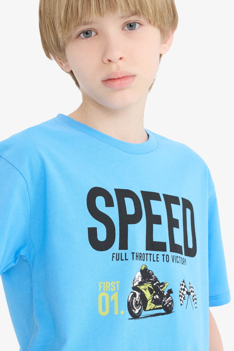 DeFacto Blue Boy Boy Crew Neck Printed Short Sleeve T-Shirt Casual - Image 4
