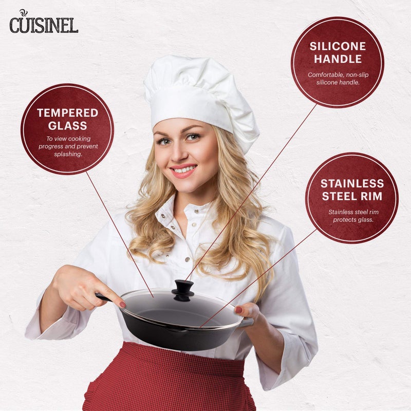 Cuisinel Glass Lid - 12"-inch/30.48-cm/308mm - Compatible with Lodge - Fully Assembled Tempered Replacement Cover - Oven Safe for Skillet Pots Pans: Universal for all Cookware: Cast Iron, Stainless, Non-Stick - Image 4