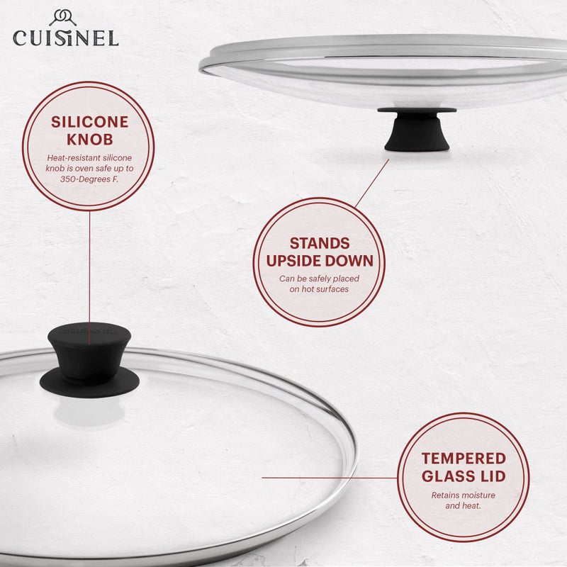 Cuisinel Glass Lid - 12"-inch/30.48-cm/308mm - Compatible with Lodge - Fully Assembled Tempered Replacement Cover - Oven Safe for Skillet Pots Pans: Universal for all Cookware: Cast Iron, Stainless, Non-Stick - Image 3
