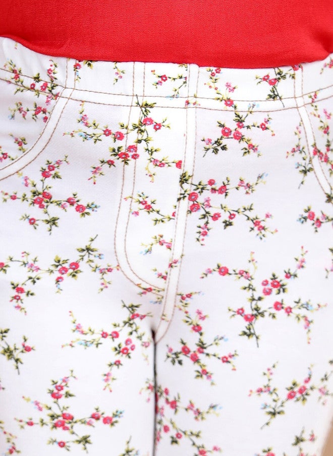 StyleStone Girls White Floral Printed Cotton Jeggings - Image 5
