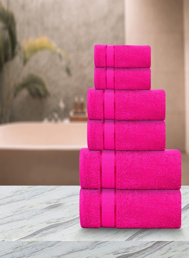 CRAFTBERRY Bath Towels Set -100% Cotton - 2 Bath, 2 Hand & 2 Washcloths - Large, Thick, Fluffy, Absorbent, Quick Dry, Soft & Plush - 6 Piece Luxury Bathroom Towels - Hot Pink/Dark Pink/Fuchsia - Image 3