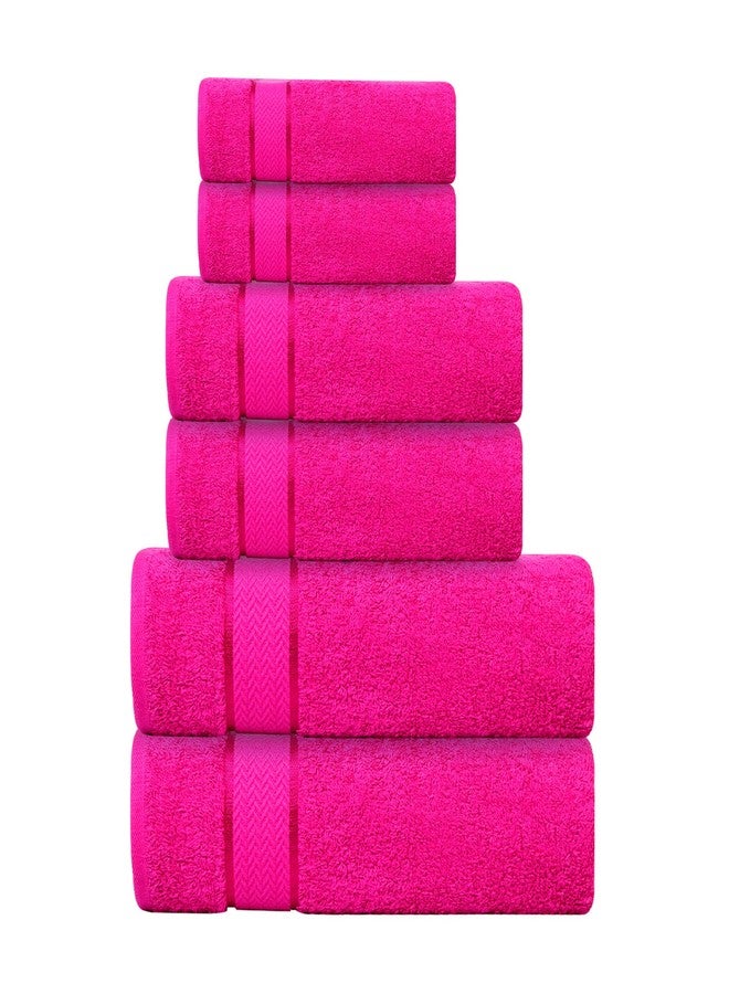 CRAFTBERRY Bath Towels Set -100% Cotton - 2 Bath, 2 Hand & 2 Washcloths - Large, Thick, Fluffy, Absorbent, Quick Dry, Soft & Plush - 6 Piece Luxury Bathroom Towels - Hot Pink/Dark Pink/Fuchsia - Image 1
