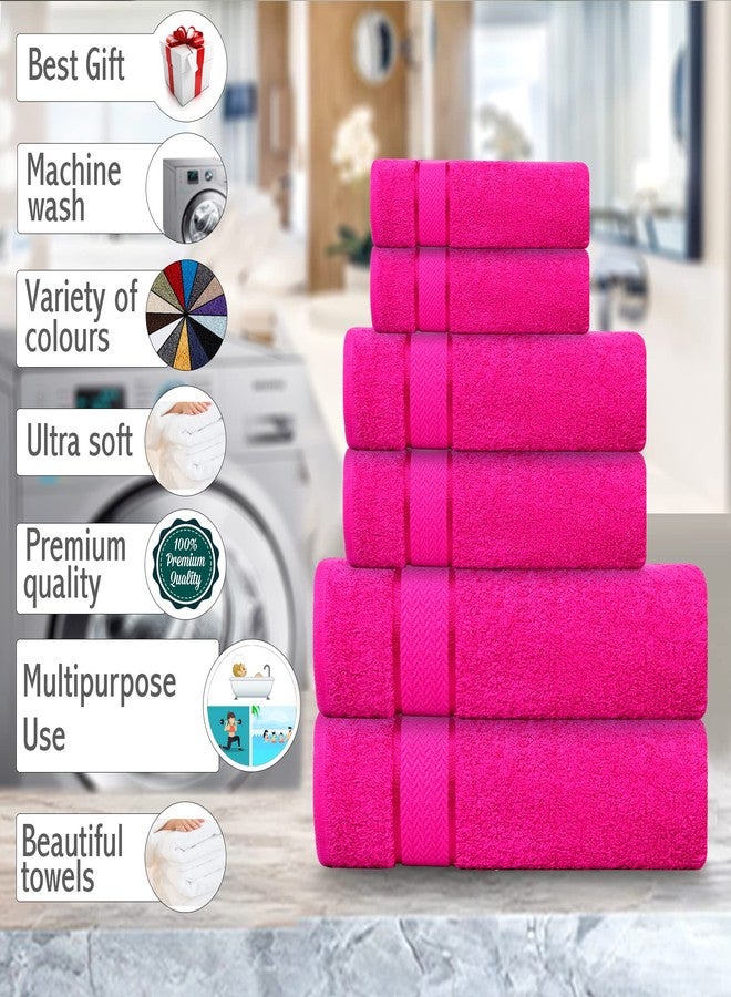 CRAFTBERRY Bath Towels Set -100% Cotton - 2 Bath, 2 Hand & 2 Washcloths - Large, Thick, Fluffy, Absorbent, Quick Dry, Soft & Plush - 6 Piece Luxury Bathroom Towels - Hot Pink/Dark Pink/Fuchsia - Image 5
