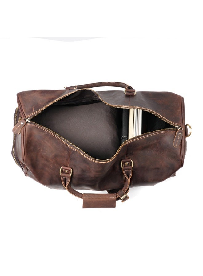 Men's Retro Leather Travel Bag First Layer Cowhide Large-capacity Travel Bag Business Trip Handbag Shoulder Messenger Bag - Image 5