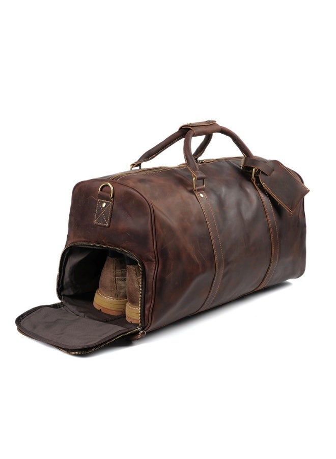 Men's Retro Leather Travel Bag First Layer Cowhide Large-capacity Travel Bag Business Trip Handbag Shoulder Messenger Bag - Image 4