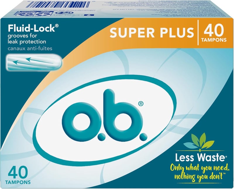 o.b. o.b. Tampons No Applicator, Unscented - 40ct | Applicator-Free Tampons Super Plus, Feminine Care, ob Tampon Super Plus, Period Products 