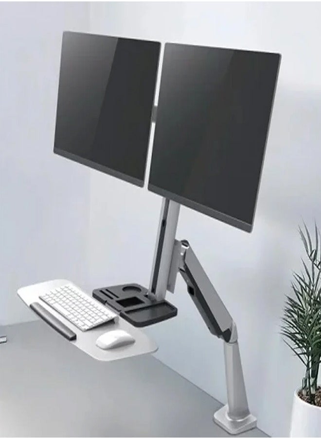 Skill Tech SHS02 C02 Classic Gas Spring Floating Sit-Stand Desk Converter with Dual Monitor Mount for 17"-27" Screens, VESA 100x100, 12kg Load Capacity – Black  - Image 1