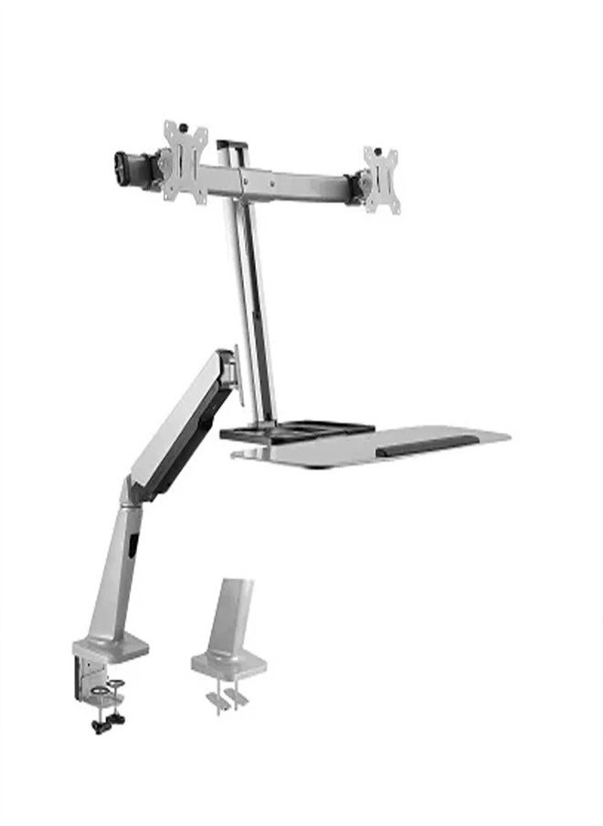 Skill Tech SHS02 C02 Classic Gas Spring Floating Sit-Stand Desk Converter with Dual Monitor Mount for 17"-27" Screens, VESA 100x100, 12kg Load Capacity – Black  - Image 2