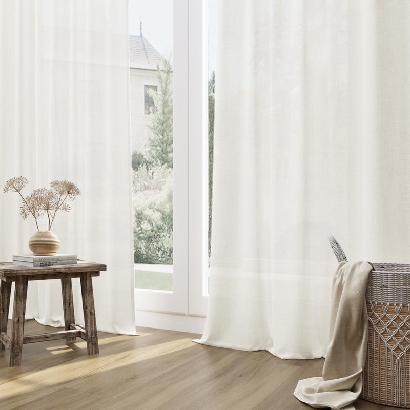 Guken Natural Linen Curtains 84 Inch Length for Living Room Bedroom 2 Panels Set Rod Pocket Light Filtering Semi Sheer Window Curtains 52 Inch Width Boho Farmhouse Linen Drapes Cream Ivory, W52xL84 - Image 4