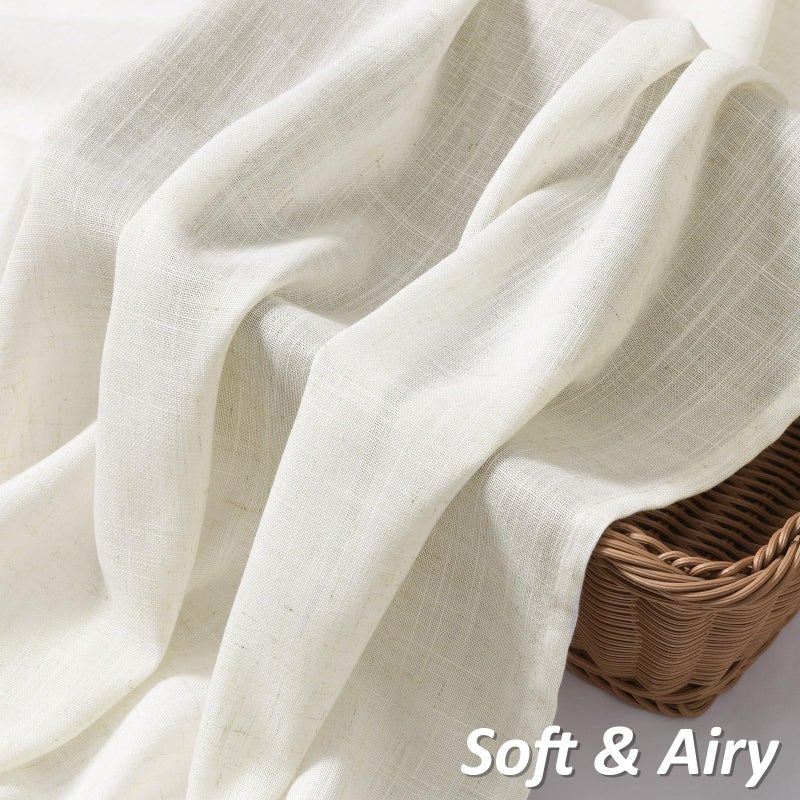 Guken Natural Linen Curtains 84 Inch Length for Living Room Bedroom 2 Panels Set Rod Pocket Light Filtering Semi Sheer Window Curtains 52 Inch Width Boho Farmhouse Linen Drapes Cream Ivory, W52xL84 - Image 3