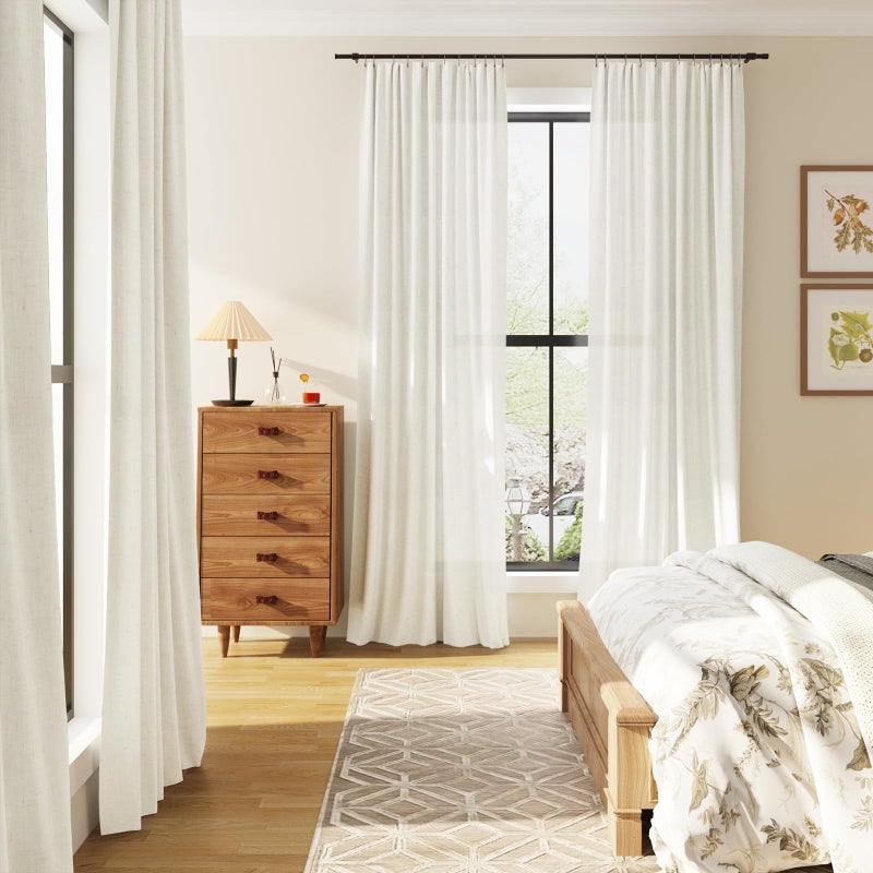 Guken Natural Linen Curtains 84 Inch Length for Living Room Bedroom 2 Panels Set Rod Pocket Light Filtering Semi Sheer Window Curtains 52 Inch Width Boho Farmhouse Linen Drapes Cream Ivory, W52xL84 - Image 5