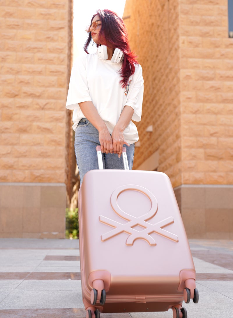 UNITED COLORS OF BENETTON BNTA- 202 28Inch- Checked Luggage with TSA Lock| Material- Acrylonitrile Butadiene Styrene| Adjustable Trolley Handle | Smooth Dual Wheels 360degree rotate| Rose Gold - Image 3