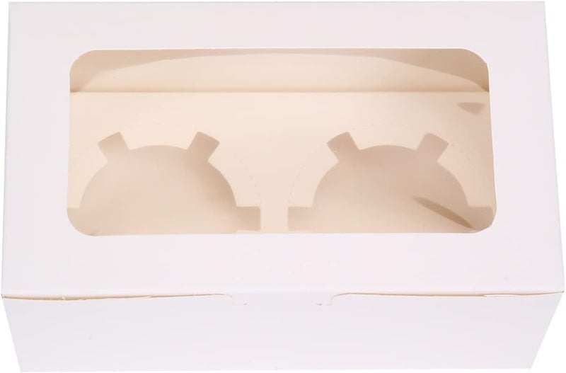 Red Dot Gift REDDOTGIFT 2 Cavities Cupcake Box Pack of 12 with Inserts Cupcake Containers Bakery Cake Carriers for Home Dessert Shop 2 Cavities, White - Image 3