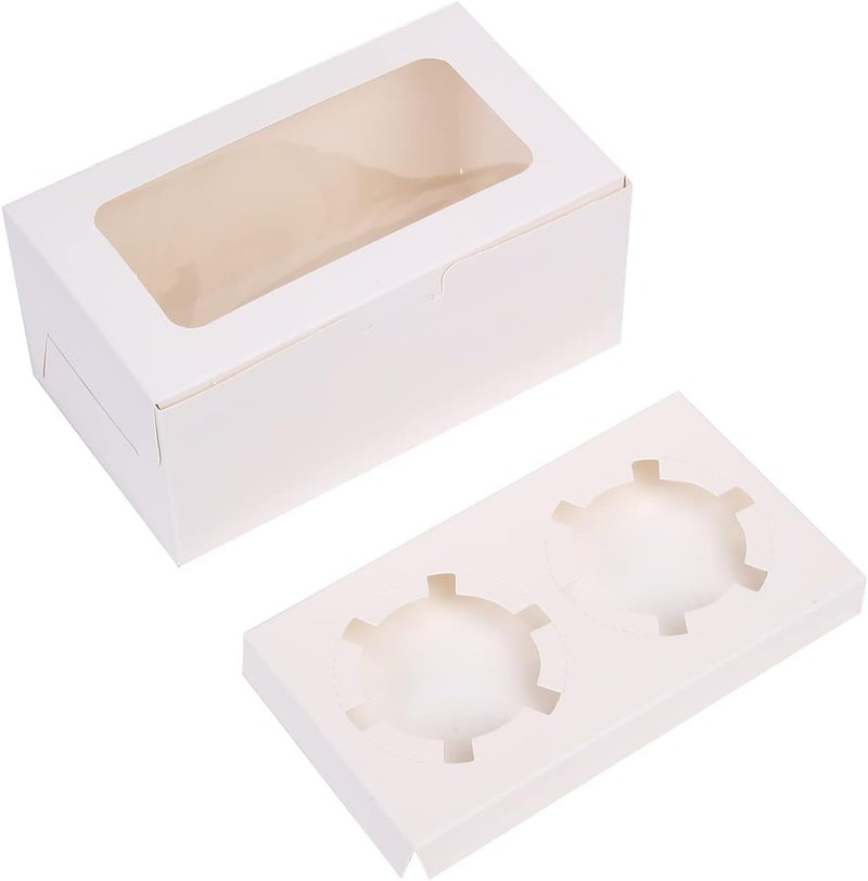 Red Dot Gift REDDOTGIFT 2 Cavities Cupcake Box Pack of 12 with Inserts Cupcake Containers Bakery Cake Carriers for Home Dessert Shop 2 Cavities, White - Image 1