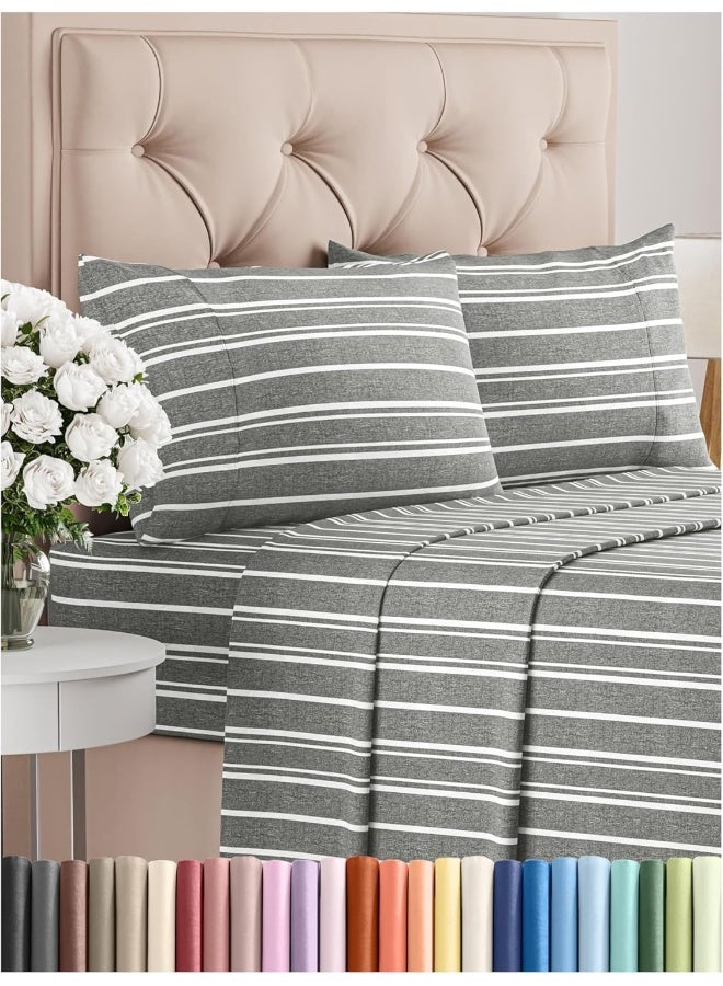 CGK Unlimited Queen Size 4 Piece Bedding Sheet Set - Breathable & Cooling Bed Sheets - Hotel Luxury Bed Sheets for Women, Men, Kids & Teens - Deep Pockets, Easy-fit - Soft & Wrinkle Free - Grey Stripes Oeko-Tex Set - Image 1
