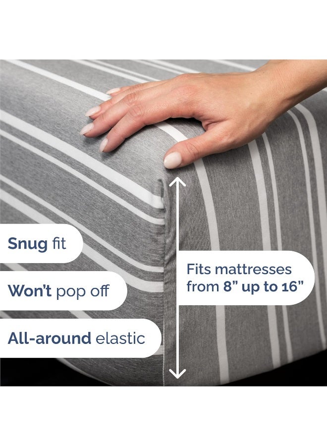 CGK Unlimited Queen Size 4 Piece Bedding Sheet Set - Breathable & Cooling Bed Sheets - Hotel Luxury Bed Sheets for Women, Men, Kids & Teens - Deep Pockets, Easy-fit - Soft & Wrinkle Free - Grey Stripes Oeko-Tex Set - Image 3