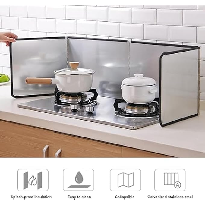 أكس سبرينج شاشات تناثر الزيت من الفولاذ المقاوم للصدأ قابلة للطي، لوح عزل تناثر الزيت غير اللاصق، واقي تناثر الزيت، لوح عزل حراري للموقد لمقلاة القلي، واقي تناثر الشحوم للطهي، رباعي الجوانب - Image 5