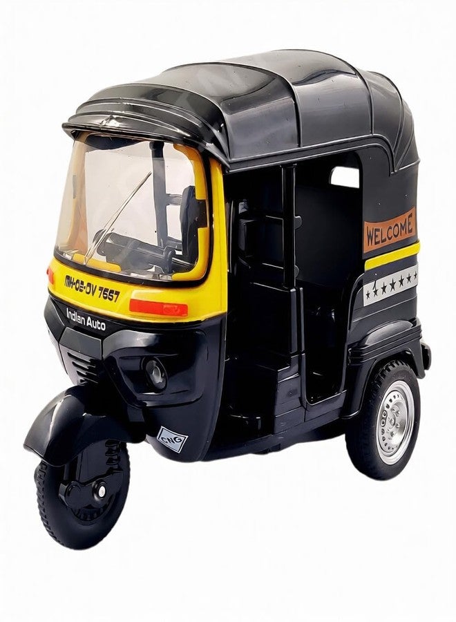 Space Enterprises Auto Rickshaw Toy, with Pull Back Action City Traffic Vehicles Public Transport Toy with Light and Sound for Boys and Girls, Black Colour (Pack of 1) - Image 1