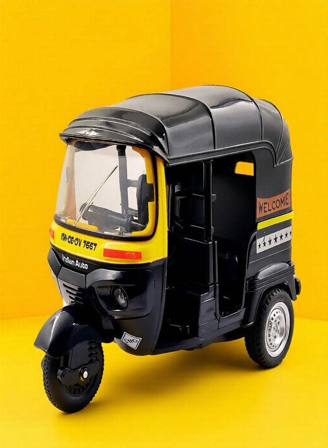 Space Enterprises Auto Rickshaw Toy, with Pull Back Action City Traffic Vehicles Public Transport Toy with Light and Sound for Boys and Girls, Black Colour (Pack of 1) - Image 3