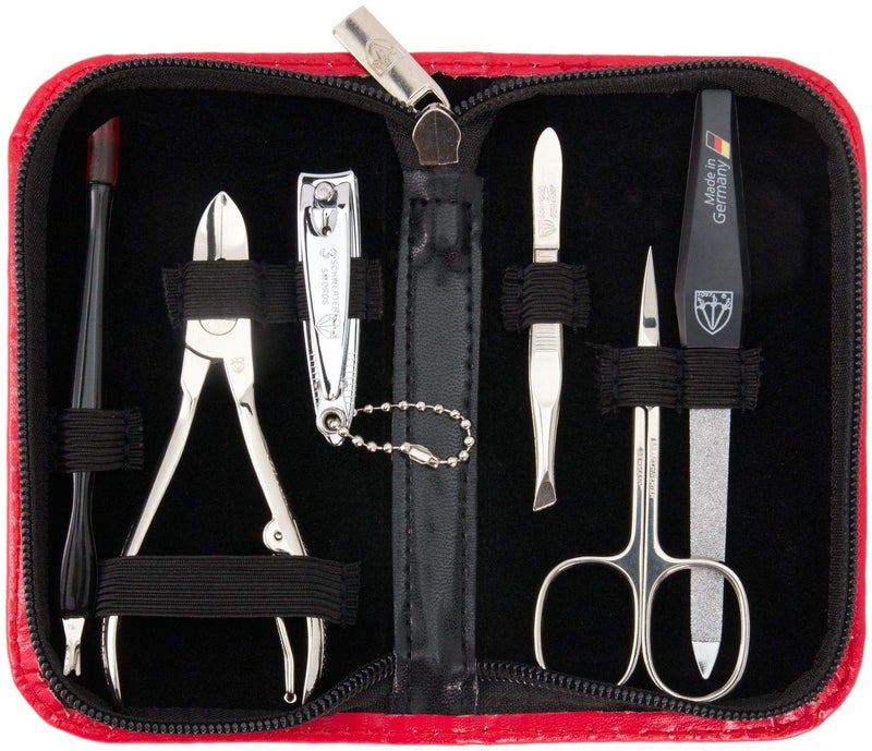 3 Swords Germany - brand quality 6 piece manicure pedicure grooming kit set for professional finger & toe nail care scissors clipper fashion leather case in gift box, Made in Solingen Germany (03706) - Image 1