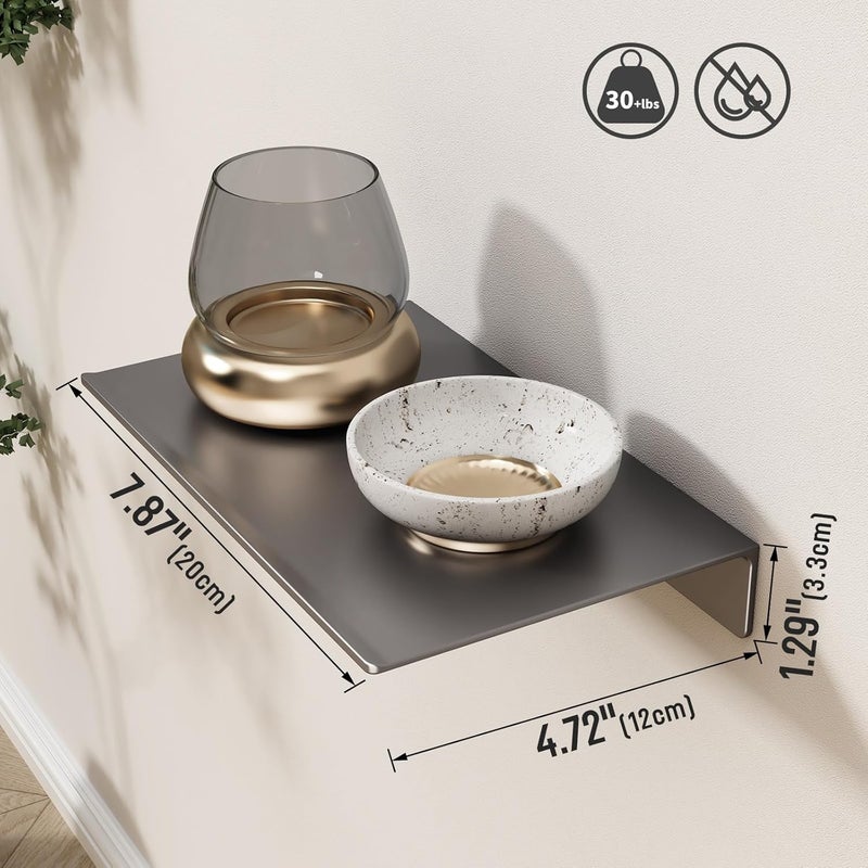 Danpoo 8 inch Gray Small Floating Shelf for Wall Organizer & Storage, Mini Display Shelf, Metal Wall Shelf for Bathroom, Living Room, Kitchen, Bedroom - Image 3