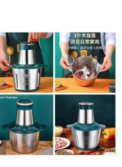 Generic "Electric food processor with 2 adjustable speeds, multifunctional chopper for vegetables and fruits, 4 blades for chopping and grinding meat, onions, and garlic. 1-liter capacity food slicer, silver stainless steel."  - Image 3