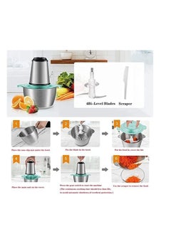Generic "Electric food processor with 2 adjustable speeds, multifunctional chopper for vegetables and fruits, 4 blades for chopping and grinding meat, onions, and garlic. 1-liter capacity food slicer, silver stainless steel."  - Image 4