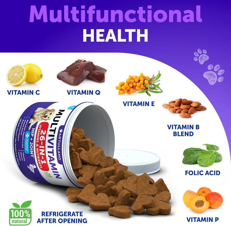Artullano Dog Multivitamin Chewable with Glucosamine 26 in 1 - Dog Vitamins and Supplements - Senior & Puppy Multivitamin for Dogs - Pet Joint Support Health - Immunity, Mobility, Gut Skin - 120 Chews - Image 4