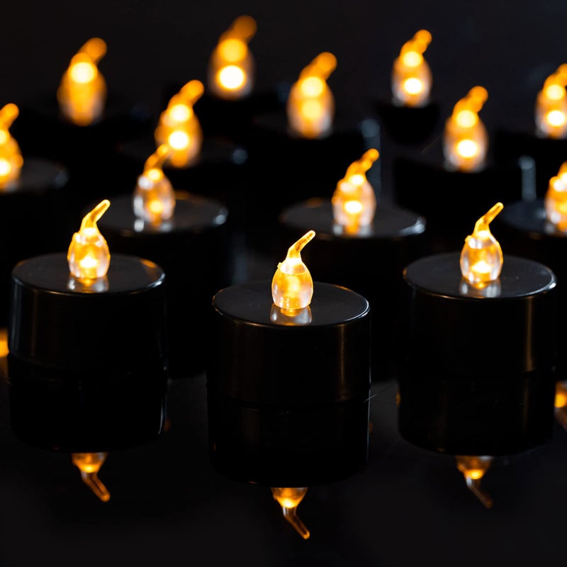 LANKER 24 Pack Black Tea Lights Candles, Flickering Warm Yellow Flameless LED Tealights, Long Lasting Battery Operated Fake Candles, Decoration for Wedding, Halloween and Christmas - Image 1
