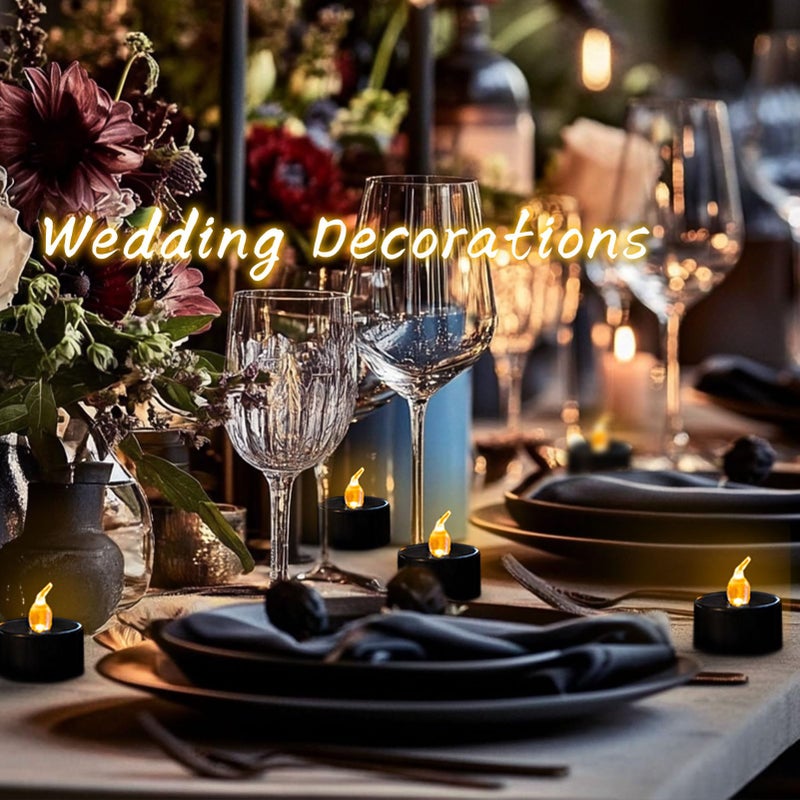 LANKER 24 Pack Black Tea Lights Candles, Flickering Warm Yellow Flameless LED Tealights, Long Lasting Battery Operated Fake Candles, Decoration for Wedding, Halloween and Christmas - Image 5