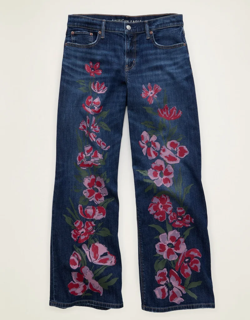 American Eagle  AE Low-Rise Floral Print Baggy Ultra Wide-Leg Jean for Women | Best Price UAE