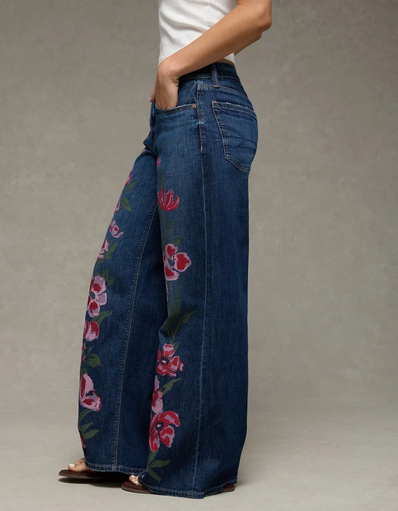 American Eagle  AE Low-Rise Floral Print Baggy Ultra Wide-Leg Jean for Women | Best Price UAE