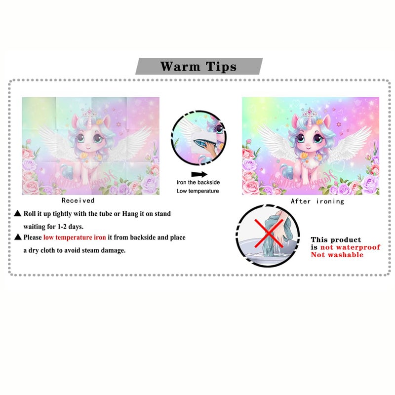 LTLYH Unicorn Birthday Backdrop for Girls â€“ 5x3ft Pastel Rainbow Wings Pony Party Banner with Flowers & Crown, Happy Birthday Photo Background for Kids Girl Birthday Party Decorations 276 - Image 5