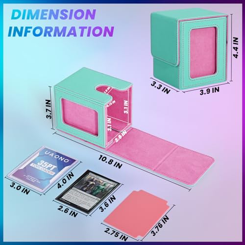 UAONO Card Deck Box with MTG Commander Display, Deck Case Holds 100+ Double-Sleeved Cards, Trading Card Storage Box Fits TCG/PTCG/Sports Card with 2 Dividers, 1 Toploader (Turquoise, Pink) - Image 4