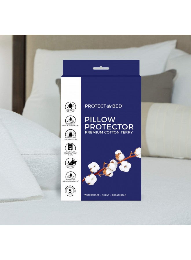 Protect-A-Bed Protect-A-Bed, Premium Cotton Terry Pillow Protector, Zippered, Waterproof, 1-Pack, Queen Size  - Image 1