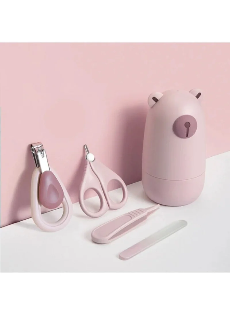 Bizimevde 5 Piece Baby Child Nail Clipper Set Care Kit Baby File Set Teddy Bear Boxed Pink