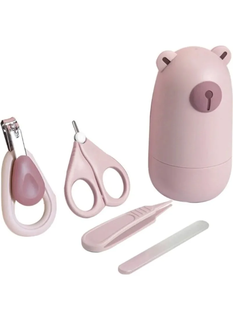 Bizimevde 5 Piece Baby Child Nail Clipper Set Care Kit Baby File Set Teddy Bear Boxed Pink