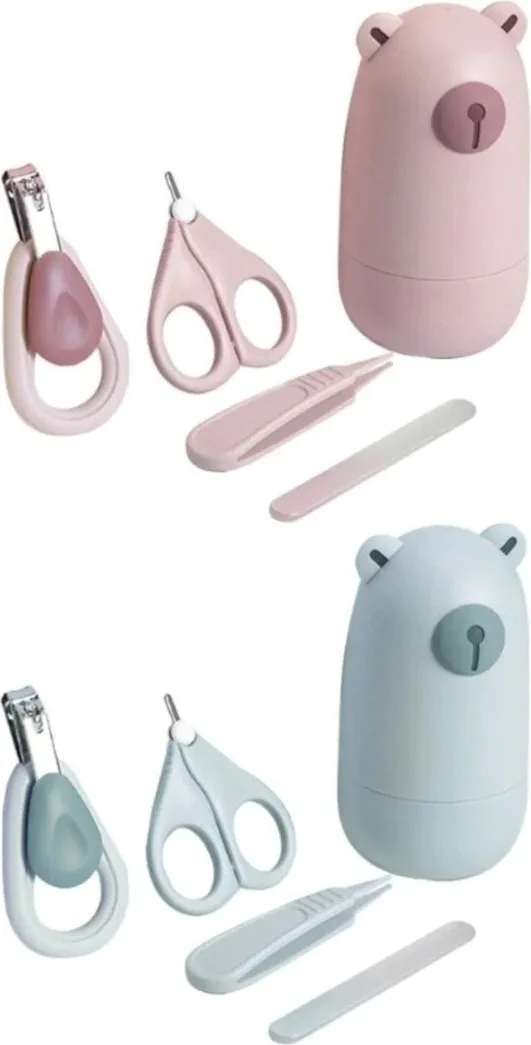 بيزيم ايفدي 5 Piece Baby Child Nail Clipper Set Care Kit Baby File Set Teddy Bear Boxed Pink