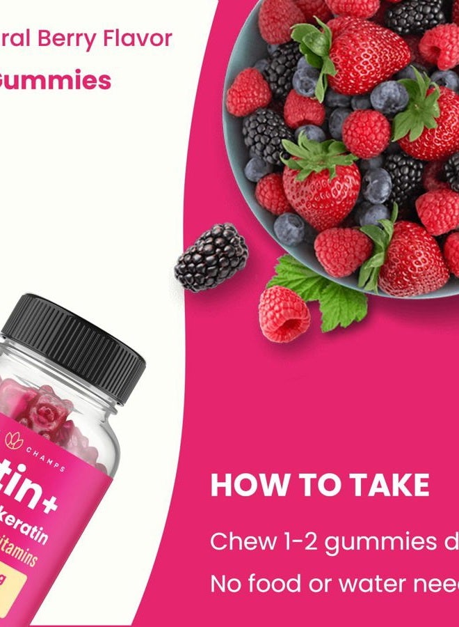 NutraChamps Biotin+, Hair Skin & Nails Gummies,  Mixed Berry Flavor, 60 Gummy Bears - Image 5