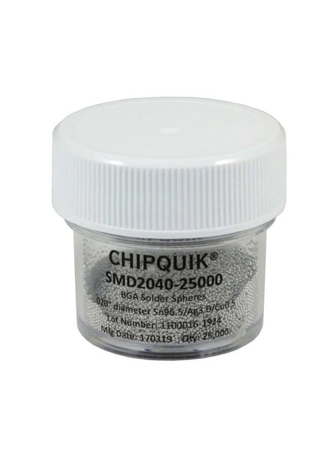 204025K - Solder Spheres Sn96.5/Ag3.0/Cu0.5 .020" (0.5mm) diameter 25K Bottle