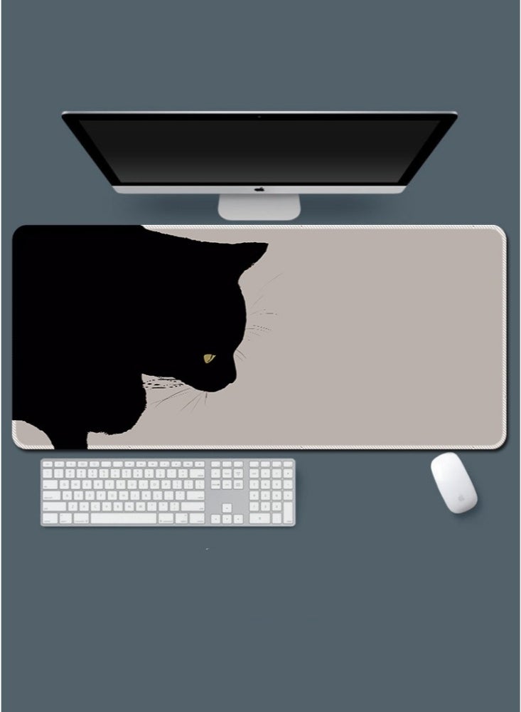 300×700×2mm Large Gaming Mouse Pad Extended Anti-Skid with Stitched Edges Waterproof Desk Pad with Non-Slip Base Computer Keyboard Pad Protector Double Sided Washable Rubber Pad Practical mouse pad Office Desk Mat for Gamer Office & Home Super Creative Black Cat 2 (Black and Grey)