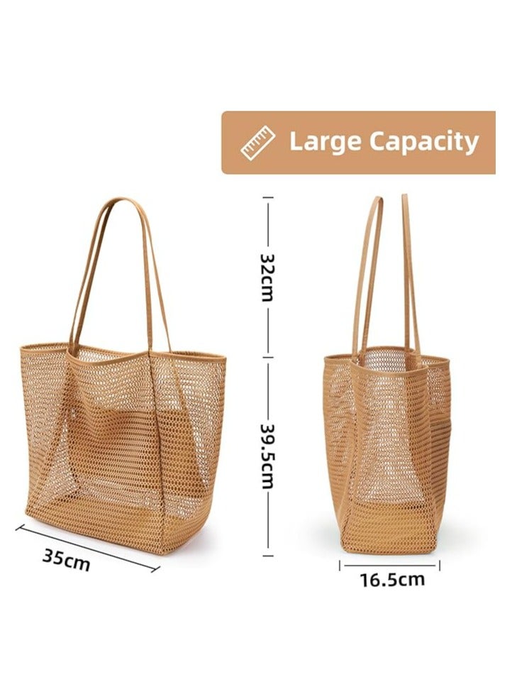 Fanski BeachNylon Mesh Tote Bag, Casual Tote Bag Hobo Women Foldable MAX 23L Shoulder Bag For Beach Picnic Vacation - Image 3
