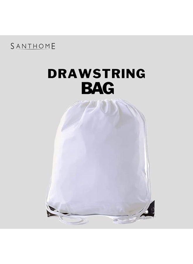 SANTHOME Drastin 210D Polyester Drawstring Bag Lightweight Promotional Tote Adjustable Carry Strings Cinch Sack Gym Sport Traveling String Bag for Men Women - White - Image 2