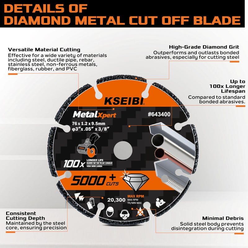 KSEIBI 643410 Diamond Cutting Wheel 4-1/2 x 7/8 inch - Cut Off Blade for Metal, Rebar, Steel, Cast Iron, Aluminium Non-Ferrous INOX - Ensures 5000+ Cuts Indestructible Disc Angle Grinder Attachment - Image 2