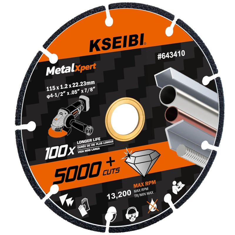 KSEIBI 643410 Diamond Cutting Wheel 4-1/2 x 7/8 inch - Cut Off Blade for Metal, Rebar, Steel, Cast Iron, Aluminium Non-Ferrous INOX - Ensures 5000+ Cuts Indestructible Disc Angle Grinder Attachment - Image 1