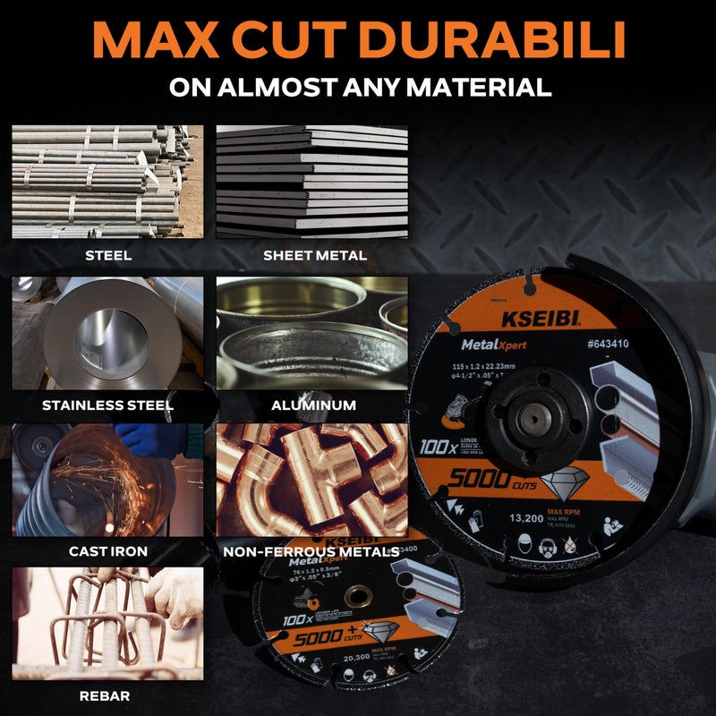 KSEIBI 643410 Diamond Cutting Wheel 4-1/2 x 7/8 inch - Cut Off Blade for Metal, Rebar, Steel, Cast Iron, Aluminium Non-Ferrous INOX - Ensures 5000+ Cuts Indestructible Disc Angle Grinder Attachment - Image 5